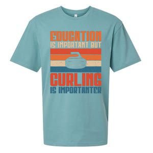 Education Is Important But Curling Is Importanter Curling Sueded Cloud Jersey T-Shirt