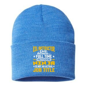 Esl Instructor Job Title Funny Esl Teacher Educator Tutor Great Gift Sustainable Knit Beanie