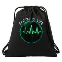 Earth Is Life Planet Day Globe Heartbeat Electrocardiogram Drawstring Bag