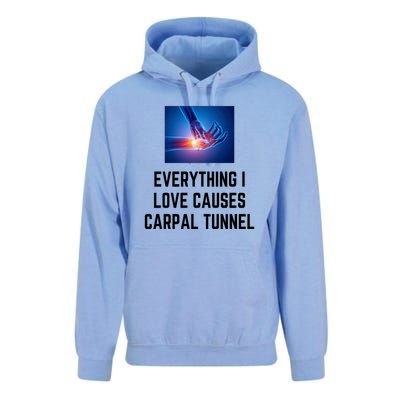 Everything I Love Causes Carpal Tunnel Unisex Surf Hoodie