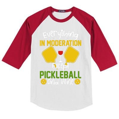 Everything In Moderation Except Pickleball And Wine Kids Colorblock Raglan Jersey