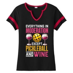 Everything In Moderation Except Pickleball And Wine Funny Cute Gift Ladies Halftime Notch Neck Tee