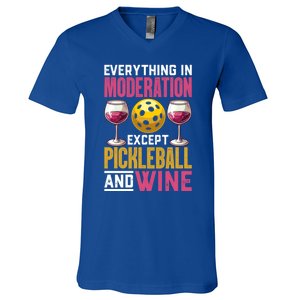 Everything In Moderation Except Pickleball And Wine Funny Cute Gift V-Neck T-Shirt