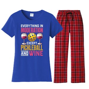 Everything In Moderation Except Pickleball And Wine Funny Cute Gift Women's Flannel Pajama Set