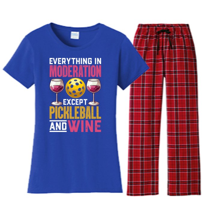 Everything In Moderation Except Pickleball And Wine Funny Cute Gift Women's Flannel Pajama Set