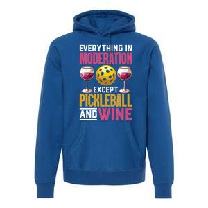 Everything In Moderation Except Pickleball And Wine Funny Cute Gift Premium Hoodie