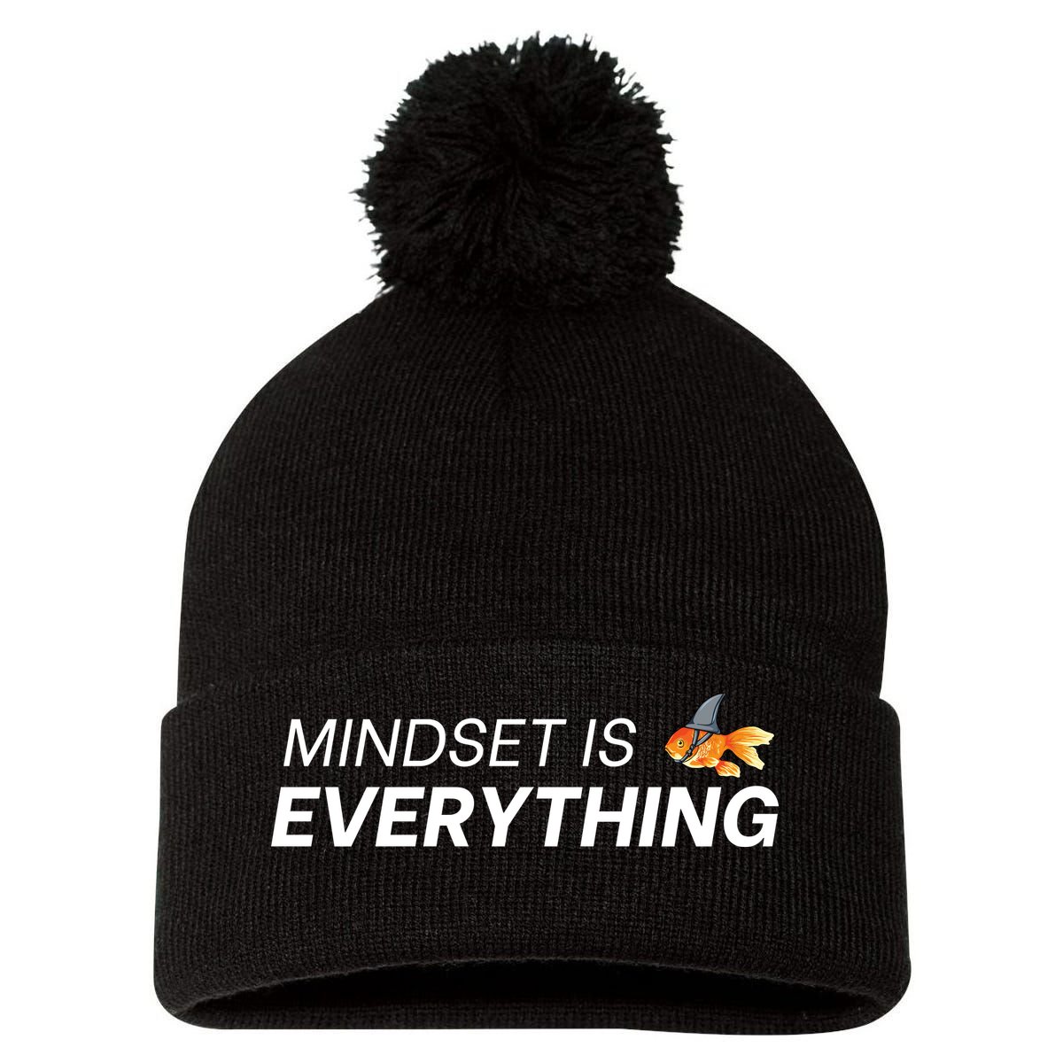 Everything Is Mindset Shark Fin Goldfish Vintage Pom Pom 12in Knit Beanie