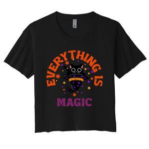 Everything Is Magic Funny Black Cat Women's Crop Top Tee