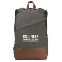 Engineer I'm Not Arguing Funny Engineering Quote Engineers Cotton Canvas Backpack