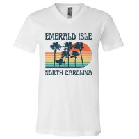 Emerald Isle North Carolina Beach Summer Vacation Vintage V-Neck T-Shirt