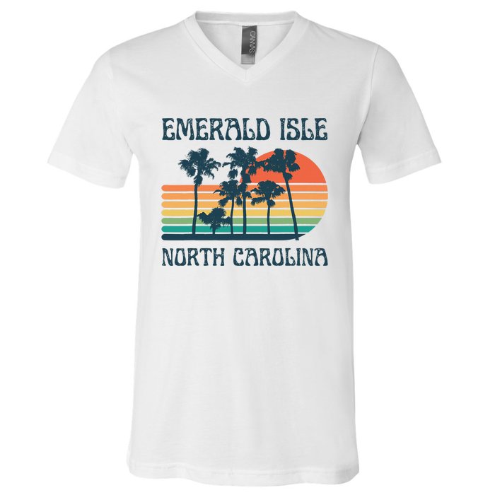 Emerald Isle North Carolina Beach Summer Vacation Vintage V-Neck T-Shirt