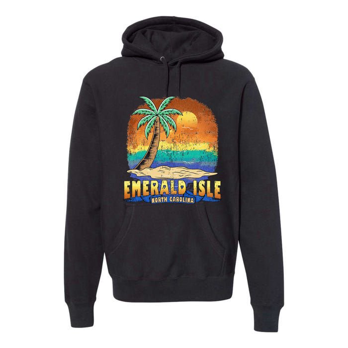 EMERALD ISLE NORTH CAROLINA Vintage Distressed Souvenir Premium Hoodie