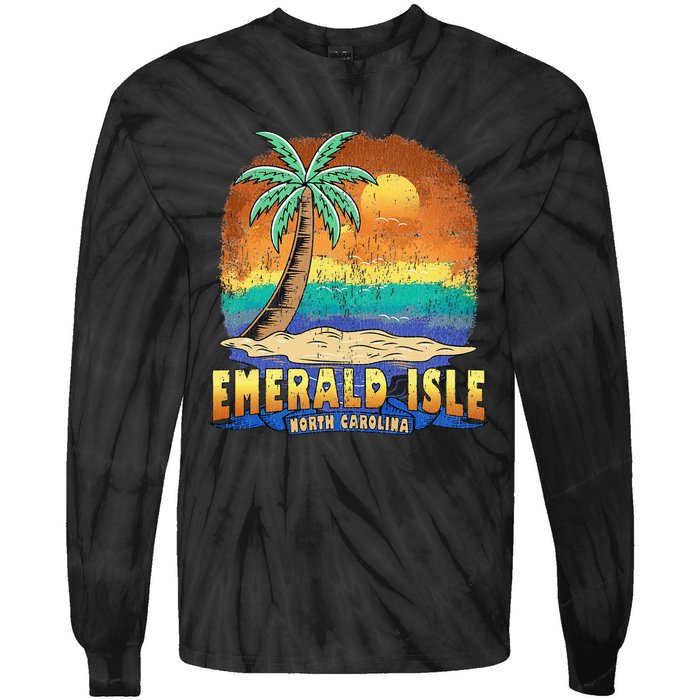 EMERALD ISLE NORTH CAROLINA Vintage Distressed Souvenir Tie-Dye Long Sleeve Shirt