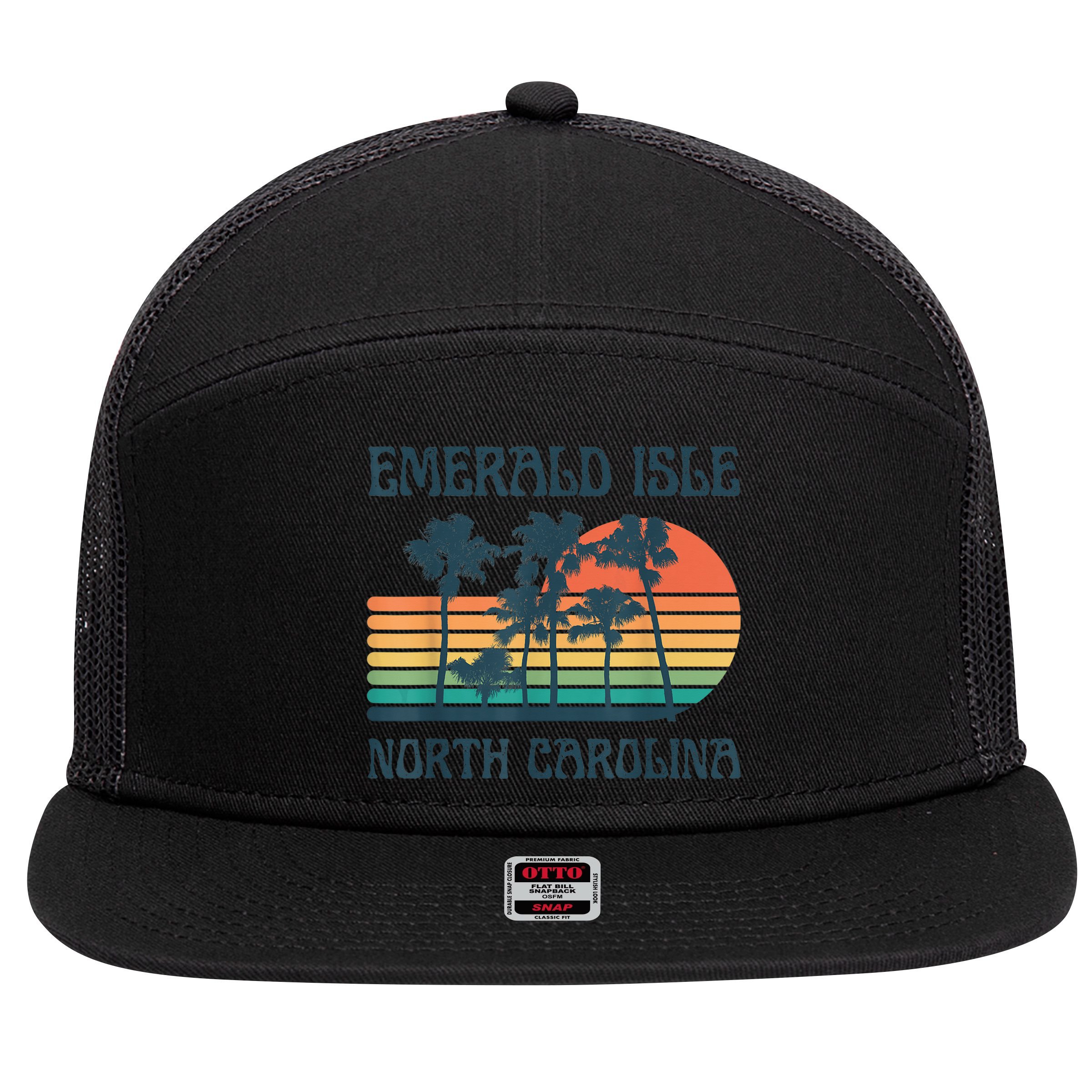 Emerald Isle North Carolina Beach Summer Vacation Vintage 7 Panel Mesh Trucker Snapback Hat