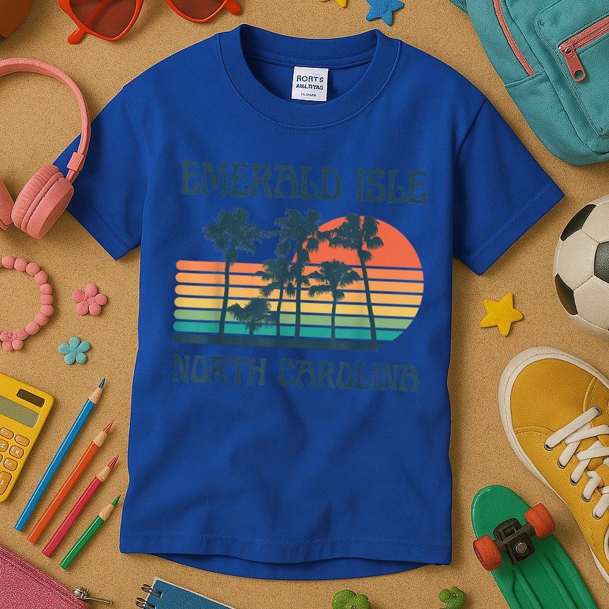 Emerald Isle North Carolina Beach Summer Vacation Vintage Kids T-Shirt