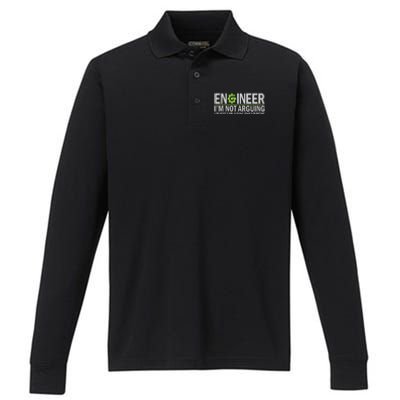 Engineer I'm Not Arguing Funny Engineering Quote Engineers Performance Long Sleeve Polo