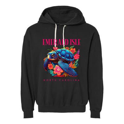 Emerald Isle North Carolina Floral Beach Turtle Souvenir Garment-Dyed Fleece Hoodie