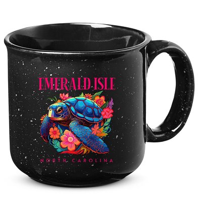 Emerald Isle North Carolina Floral Beach Turtle Souvenir 15oz Campfire Ceramic Mug