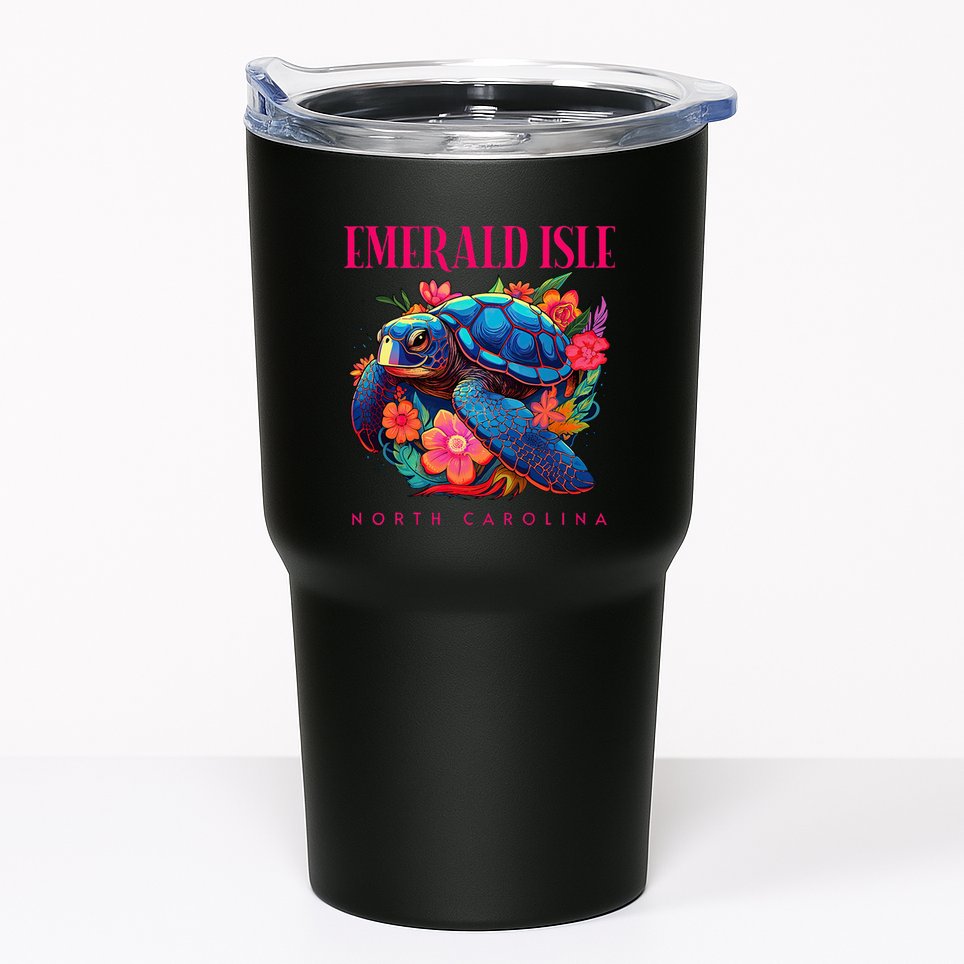 Emerald Isle North Carolina Floral Beach Turtle Souvenir Tumbler