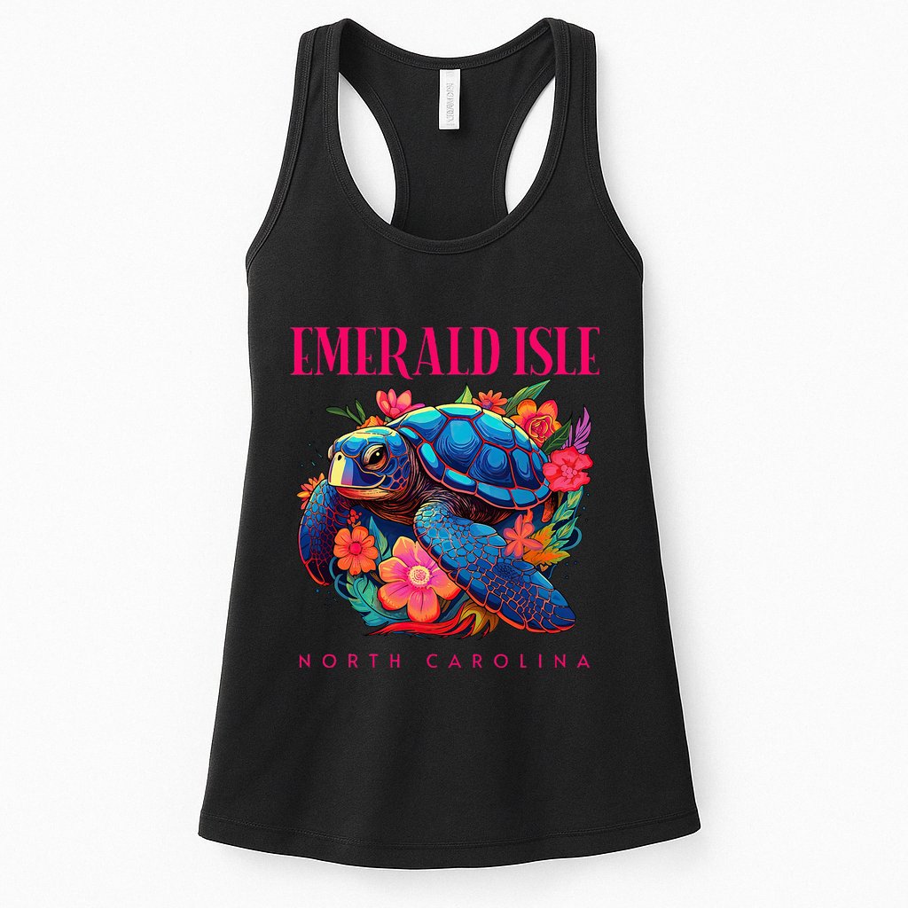 Emerald Isle North Carolina Floral Beach Turtle Souvenir Womens Tank Top