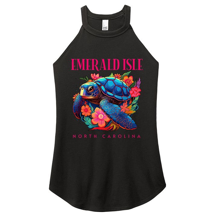 Emerald Isle North Carolina Floral Beach Turtle Souvenir Women's Perfect Tri Rocker Tank