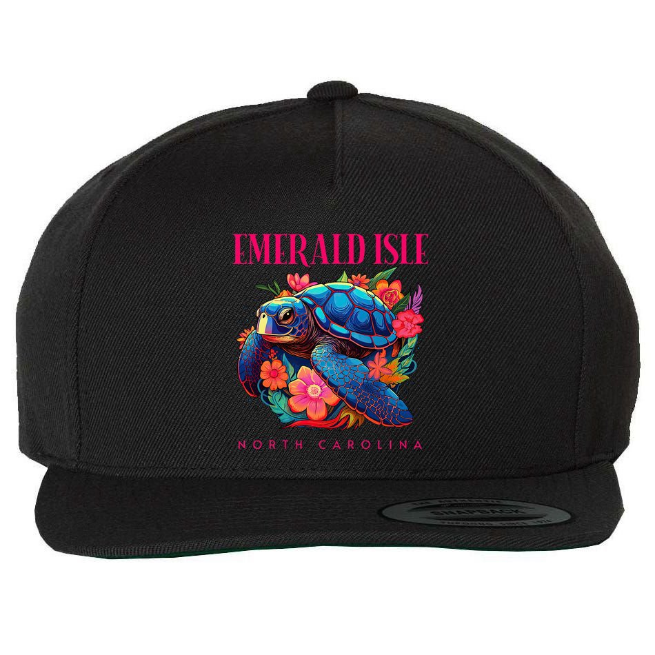 Emerald Isle North Carolina Floral Beach Turtle Souvenir Wool Snapback Cap