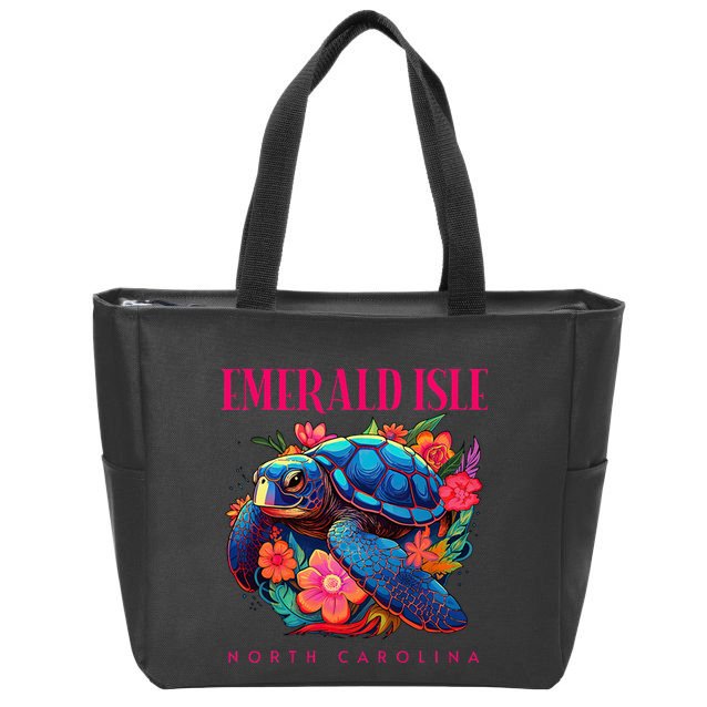 Emerald Isle North Carolina Floral Beach Turtle Souvenir Zip Tote Bag