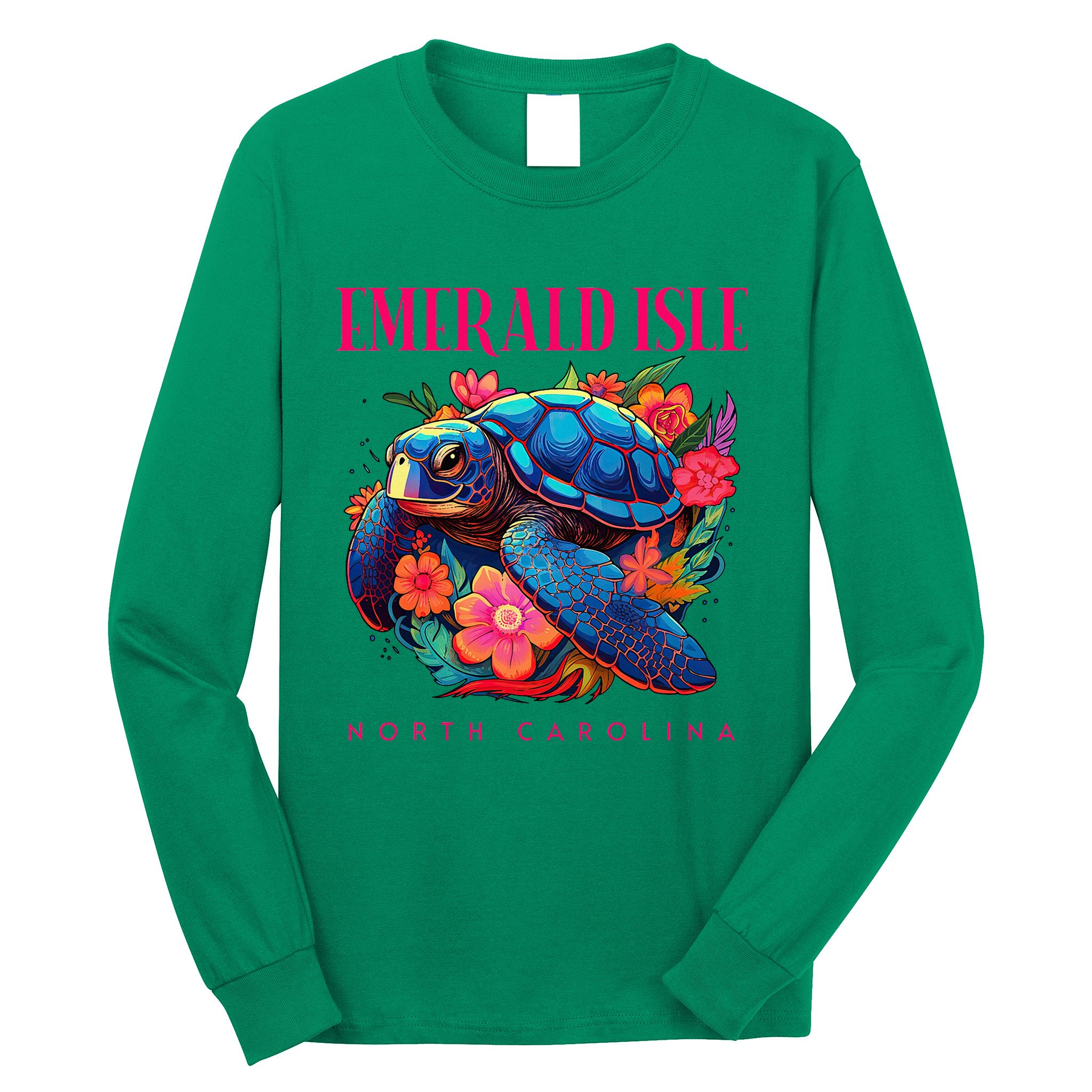 Emerald Isle North Carolina Floral Beach Turtle Souvenir Long Sleeve Shirt
