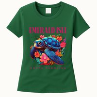 Emerald Isle North Carolina Floral Beach Turtle Souvenir Womens T-Shirt