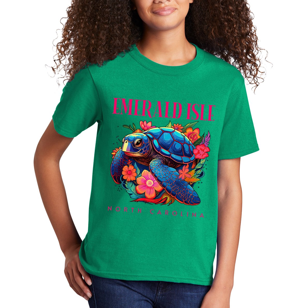 Emerald Isle North Carolina Floral Beach Turtle Souvenir Kids T-Shirt