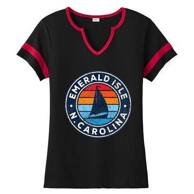 Emerald Isle North Carolina Nc Vintage Sailboat Retro 70s Ladies Halftime Notch Neck Tee