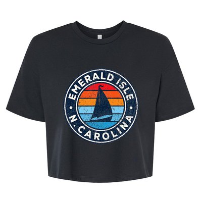 Emerald Isle North Carolina Nc Vintage Sailboat Retro 70s Bella+Canvas Jersey Crop Tee