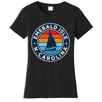 Emerald Isle North Carolina Nc Vintage Sailboat Retro 70s Women's T-Shirt