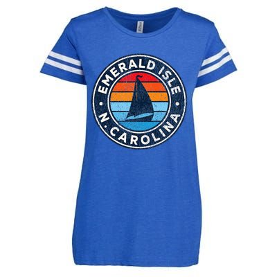 Emerald Isle North Carolina Nc Vintage Sailboat Retro 70s Enza Ladies Jersey Football T-Shirt