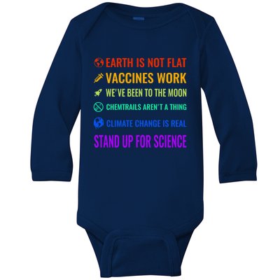 Earth Is Not Flat! Vaccines Work! WeVe Been To The Moon! Chemtrails ArenT A Th Baby Long Sleeve Bodysuit