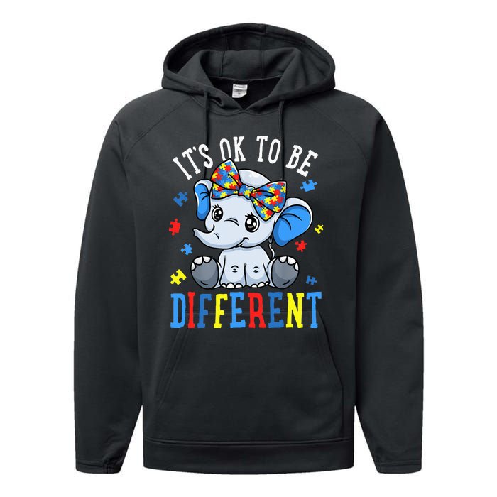 Elephant It's Ok To Be Different Autism Awareness Performance Fleece Hoodie