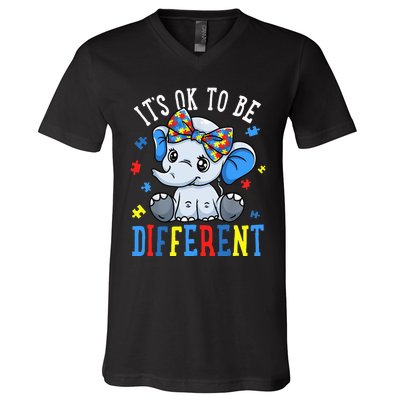 Elephant It's Ok To Be Different Autism Awareness V-Neck T-Shirt