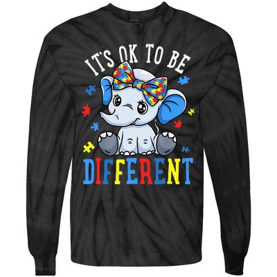 Elephant It's Ok To Be Different Autism Awareness Tie-Dye Long Sleeve Shirt