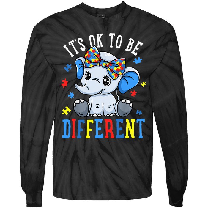 Elephant It's Ok To Be Different Autism Awareness Tie-Dye Long Sleeve Shirt