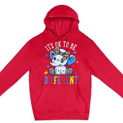 Elephant It's Ok To Be Different Autism Awareness Premium Pullover Hoodie