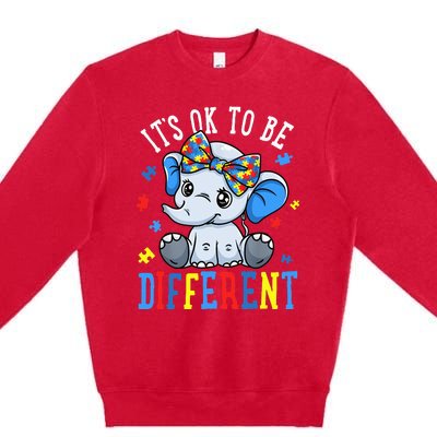 Elephant It's Ok To Be Different Autism Awareness Premium Crewneck Sweatshirt