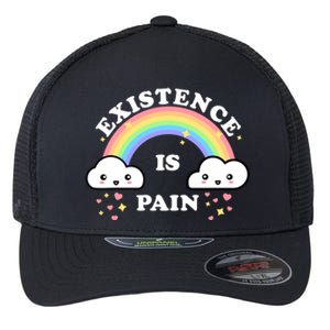 Existence Is Pain Funny Sarcastic Cute Rainbow Clouds Emo Cool Gift Flexfit Unipanel Trucker Cap