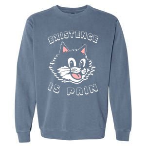 Existence Is Pain Nihilist 1920s Laughing Cat Garment-Dyed Sweatshirt