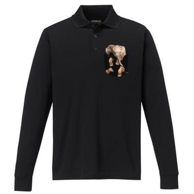 Elephant In Pocket Gifts Funny Elephant Lover Performance Long Sleeve Polo