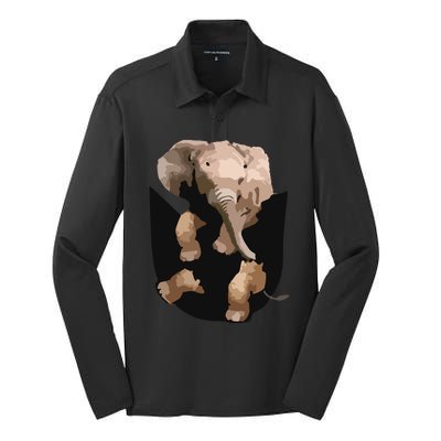 Elephant In Pocket Gifts Funny Elephant Lover Silk Touch Performance Long Sleeve Polo