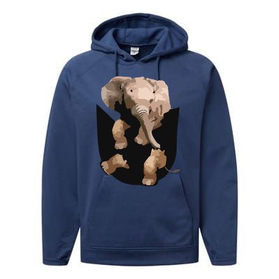 Elephant In Pocket Gifts Funny Elephant Lover Performance Fleece Hoodie