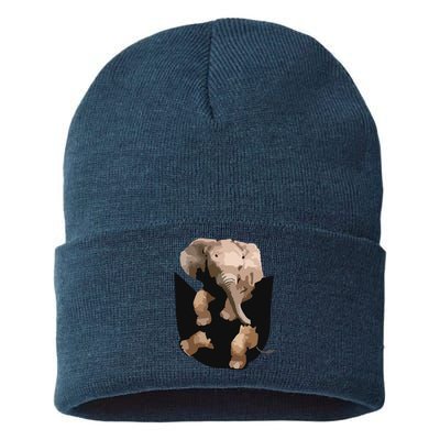 Elephant In Pocket Gifts Funny Elephant Lover Sustainable Knit Beanie