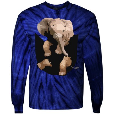 Elephant In Pocket Gifts Funny Elephant Lover Tie-Dye Long Sleeve Shirt