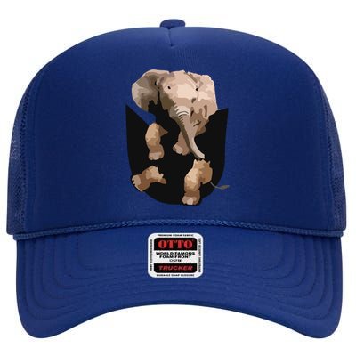 Elephant In Pocket Gifts Funny Elephant Lover High Crown Mesh Back Trucker Hat