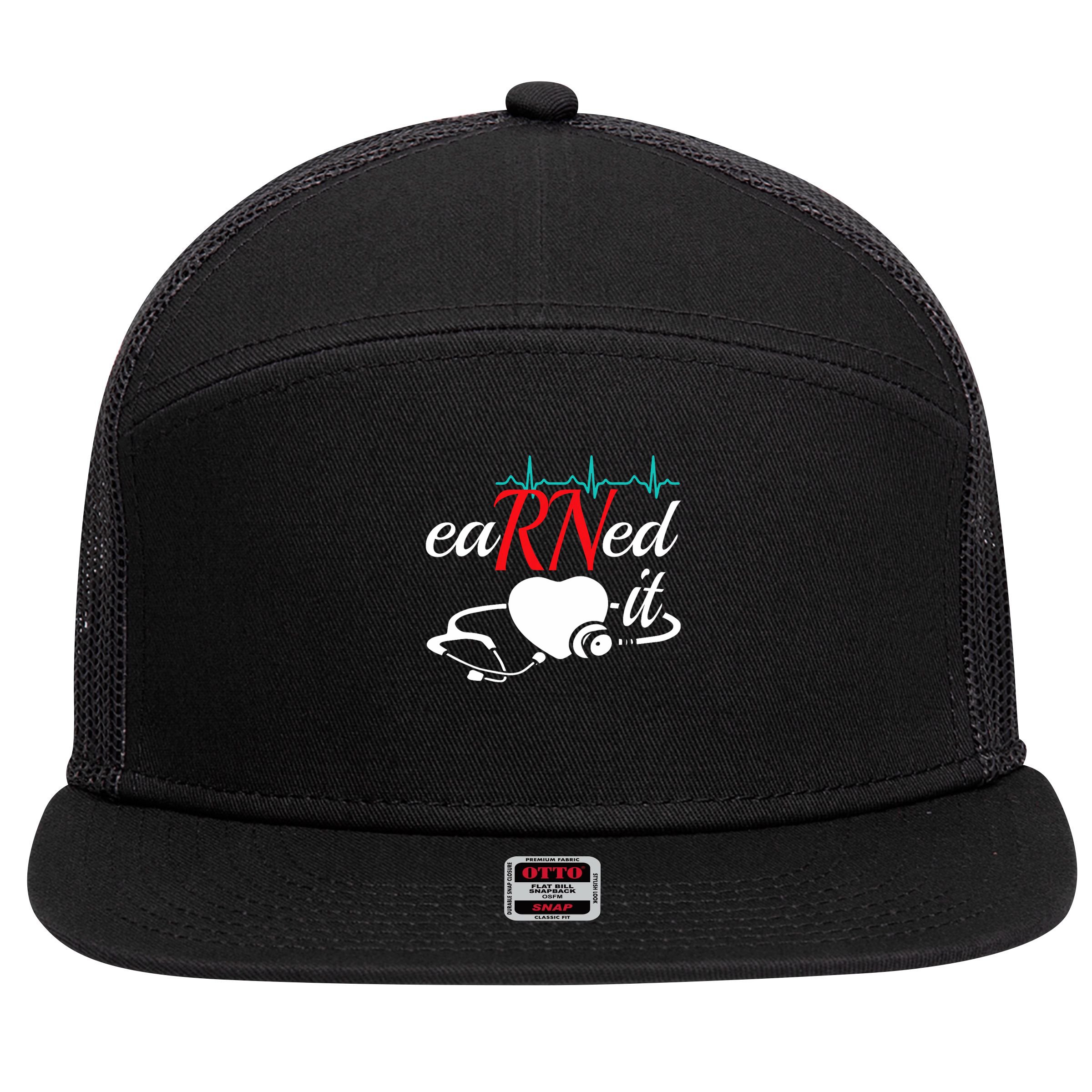 Earned It Rn Nurse Nursing Graduation 7 Panel Mesh Trucker Snapback Hat